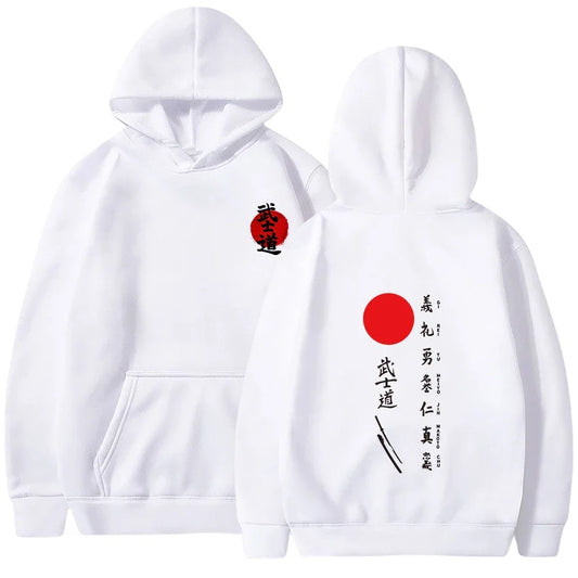 Japanese Kanji Hoodie | Red Sun and Samurai-Inspired Print
