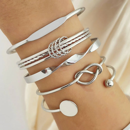 Gold or Silver Multilayer Bangle Set | Elegant Adjustable Twist Bracelets
