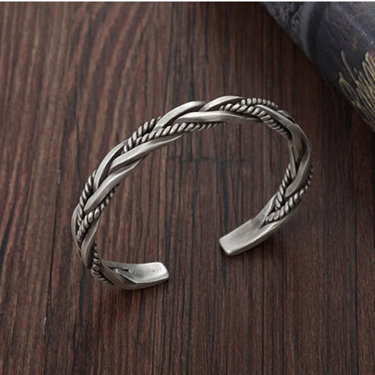 Vintage Twisted Silver Bracelet | Braided Cuff Bangle