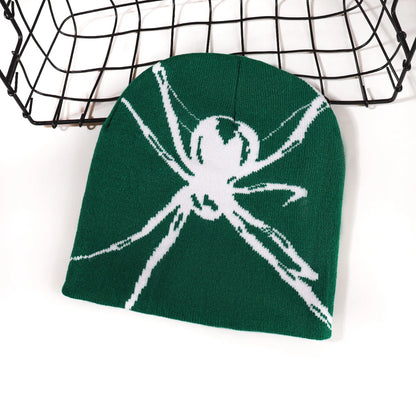 Y2K Spider Graphic Beanie | Gothic Knit Streetwear Hat