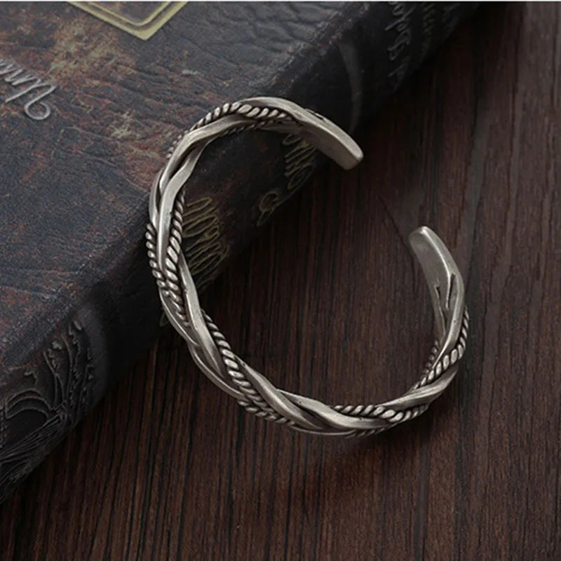 Vintage Twisted Silver Bracelet | Braided Cuff Bangle