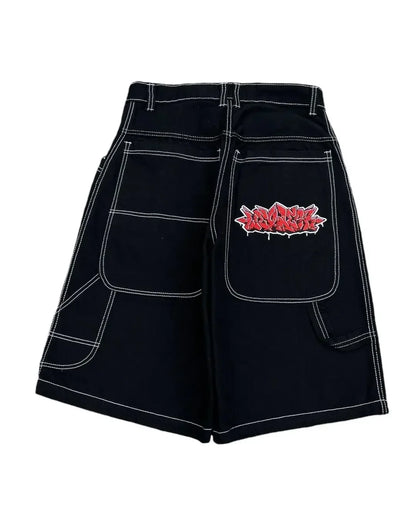 Y2K Graffiti Cargo Shorts | Baggy Streetwear Skate Shorts with Contrast Stitching