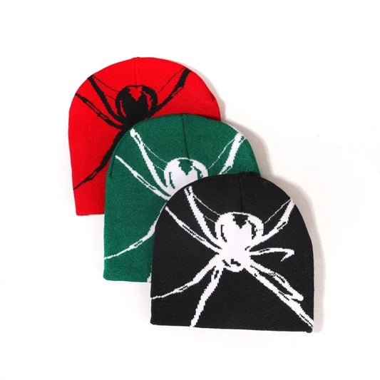 Y2K Spider Graphic Beanie | Gothic Knit Streetwear Hat