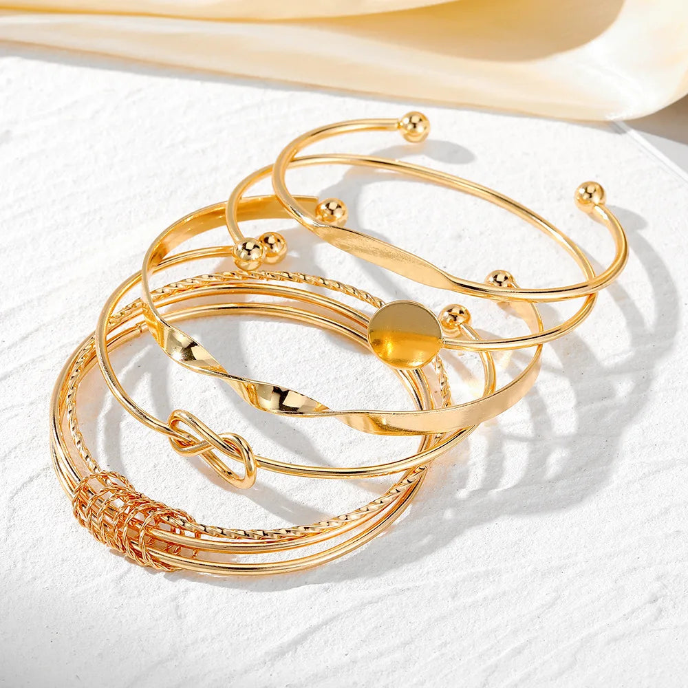 Gold or Silver Multilayer Bangle Set | Elegant Adjustable Twist Bracelets