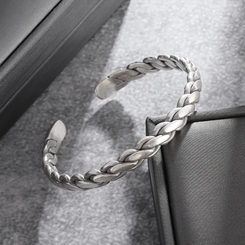 Retro Silver Twisted Bracelet | Braided Cuff Bangle