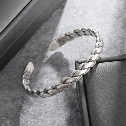 Retro Silver Twisted Bracelet | Braided Cuff Bangle