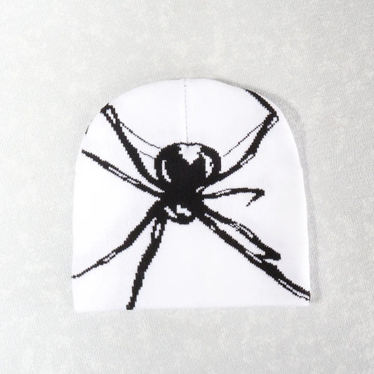 Y2K Spider Graphic Beanie | Gothic Knit Streetwear Hat