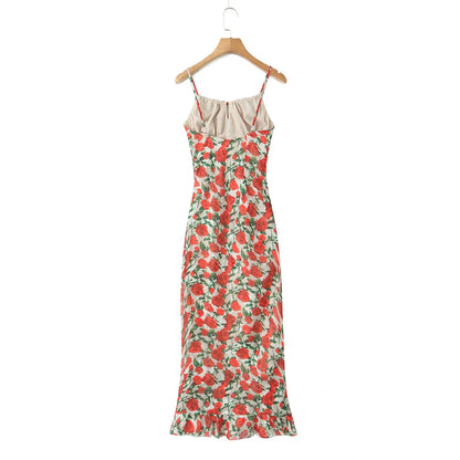Midi dresses for women 2025 Summer bodycon dresses sexy vintage clothes dress elegant black dress front tie vintage floral dress