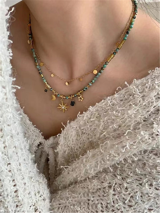 Gold Star Pendant Necklace | Layered Y2K Chain Necklace