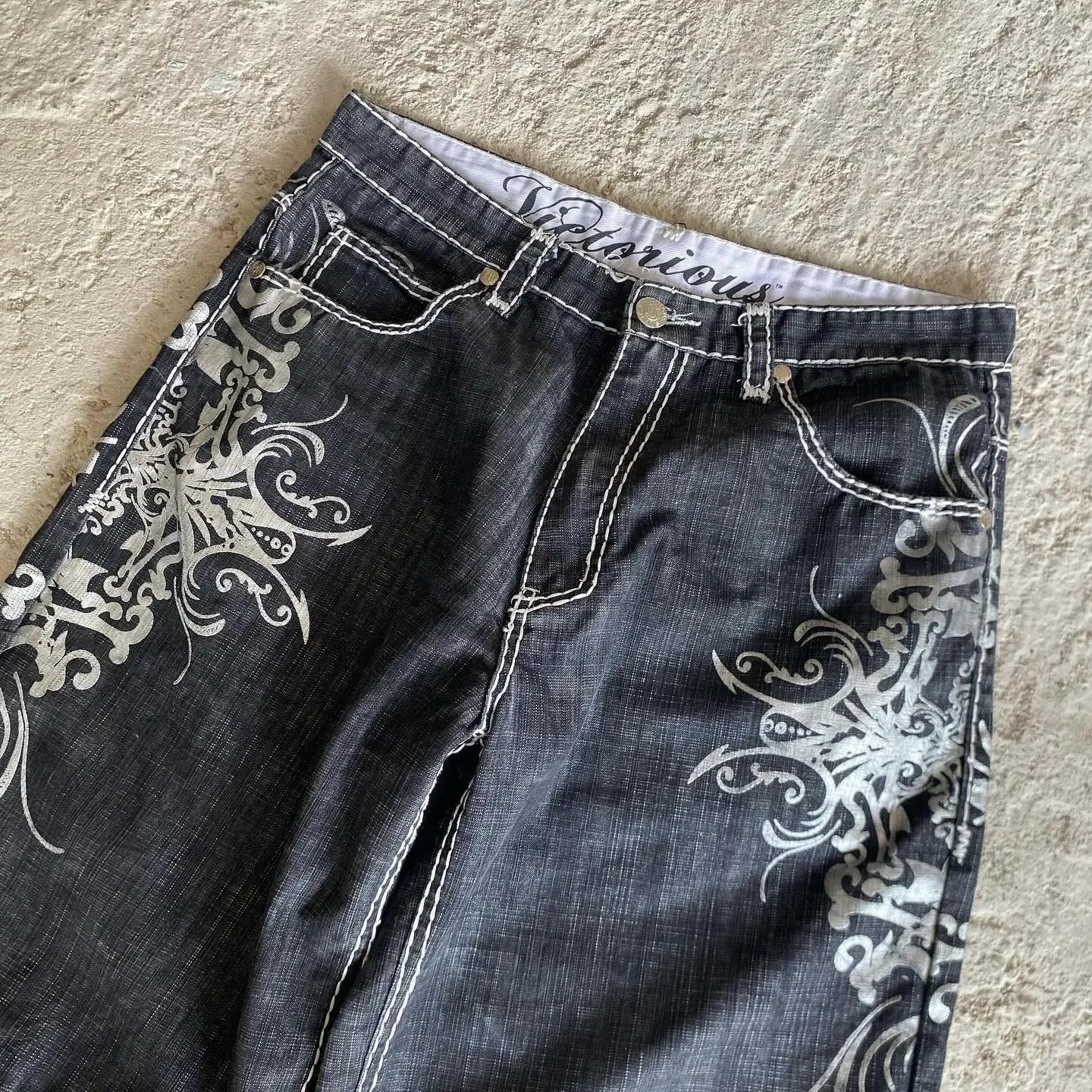 Urban Couture Denim Shorts | Gothic Eagle Embroidery Streetwear Y2K Baggy Jean Shorts