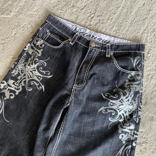 Urban Couture Denim Shorts | Gothic Eagle Embroidery Streetwear Y2K Baggy Jean Shorts
