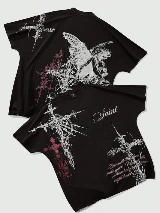 Y2K Chrome hearts Cross Graphic Tee | Oversized Streetwear T-Shirt