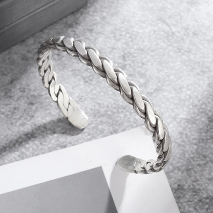 Retro Silver Twisted Bracelet | Braided Cuff Bangle