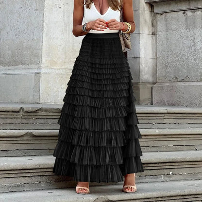 Y2K Tiered Maxi Skirt | Layered Ruffle Long Skirt