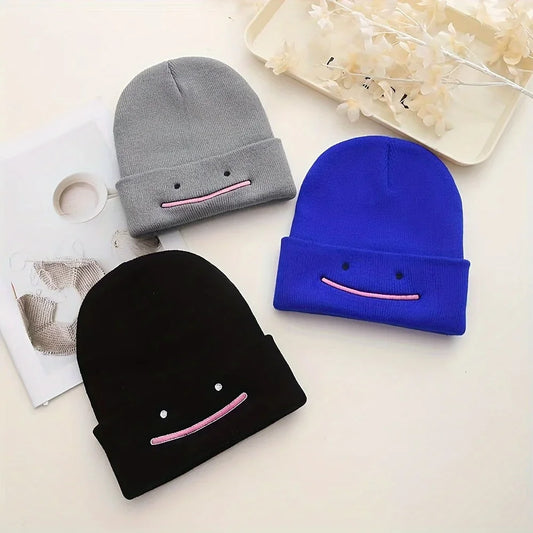 Smiley Face Beanie | Cute Embroidered Knit Winter Hat