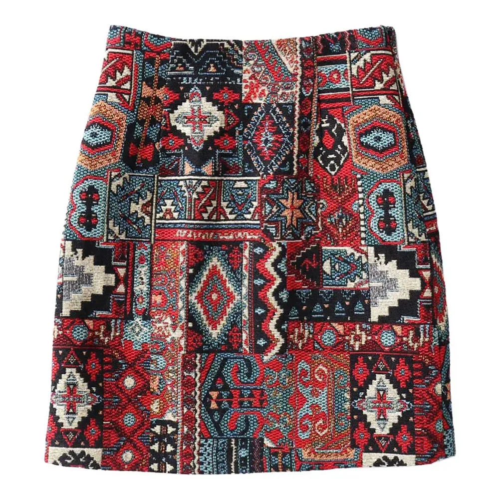 Vintage Boho Mini Skirt | High Waisted Printed A-Line Skirt