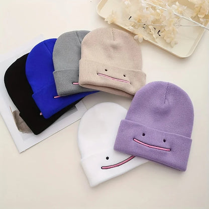 Smiley Face Beanie | Cute Embroidered Knit Winter Hat