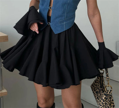 Y2K Pleated Mini Skirt | High Waisted A-Line Skater Skirt