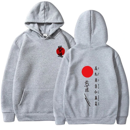 Japanese Kanji Hoodie | Red Sun and Samurai-Inspired Print