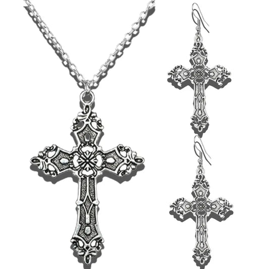 Gothic Cross Earrings and Necklace