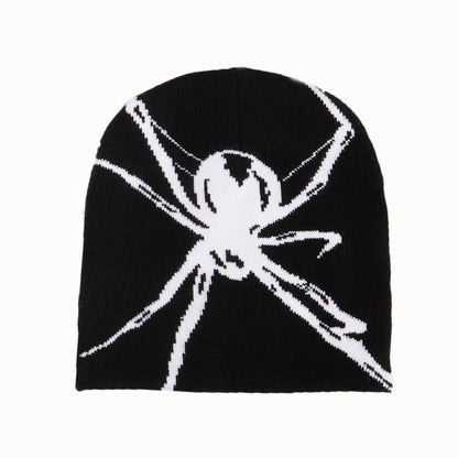 Y2K Spider Graphic Beanie | Gothic Knit Streetwear Hat