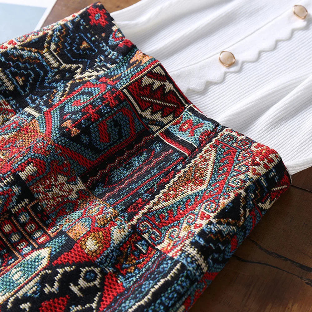 Vintage Boho Mini Skirt | High Waisted Printed A-Line Skirt