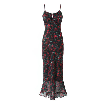 Midi dresses for women 2025 Summer bodycon dresses sexy vintage clothes dress elegant black dress front tie vintage floral dress