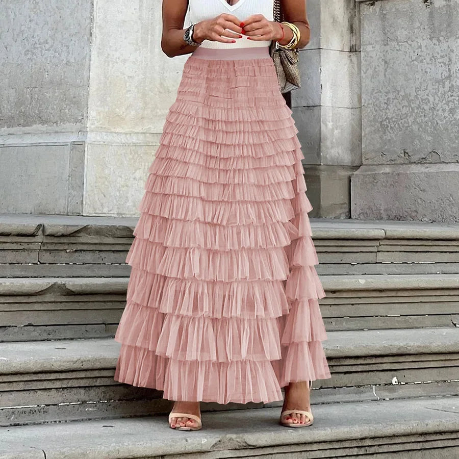 Y2K Tiered Maxi Skirt | Layered Ruffle Long Skirt
