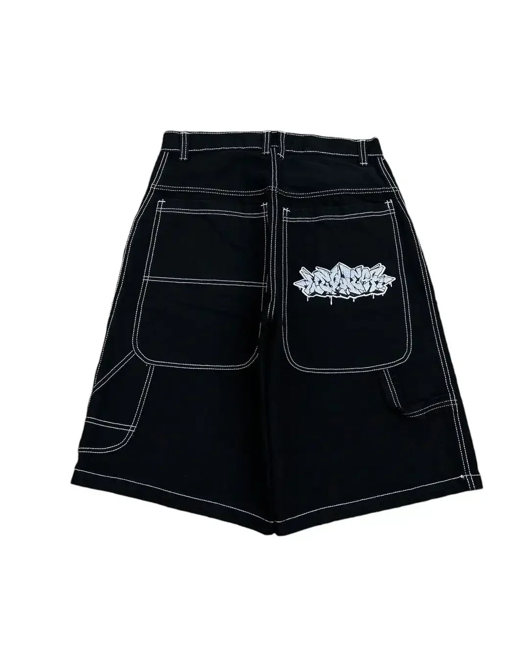 Y2K Graffiti Cargo Shorts | Baggy Streetwear Skate Shorts with Contrast Stitching
