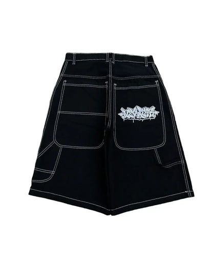 Y2K Graffiti Cargo Shorts | Baggy Streetwear Skate Shorts with Contrast Stitching