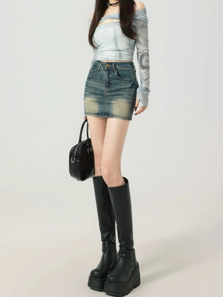 Y2K Embroidered Mini Skirt | Vintage High Waisted Denim