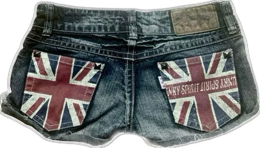 Vintage Y2K Union Jack Denim Shorts | Distressed Flag Pocket Shorts