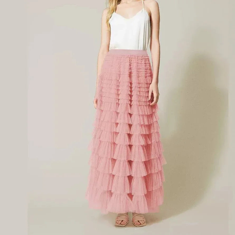 Y2K Tiered Maxi Skirt | Layered Ruffle Long Skirt