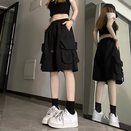 Loose Cargo Shorts for Women | Y2K Streetwear Baggy Shorts with Pockets