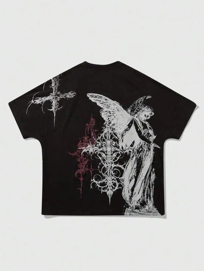 Y2K Chrome hearts Cross Graphic Tee | Oversized Streetwear T-Shirt