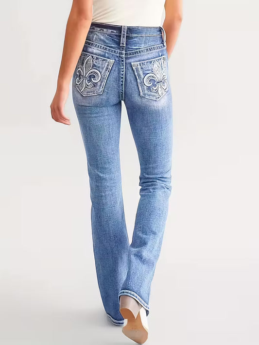 Bootcut Jeans | Light Wash Denim | Embroidered Fleur-de-Lis Back Pockets | Y2K Vintage
